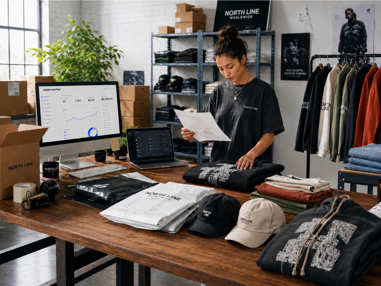 A merchant working through store performance on a laptop